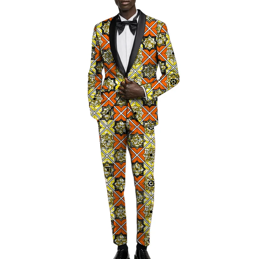 Африканский Принт блейзер с брюками мужские костюмы Дашики свадебная одежда индивидуальные Анкара брючные костюмы мужской большой Туалет - Цвет: 8