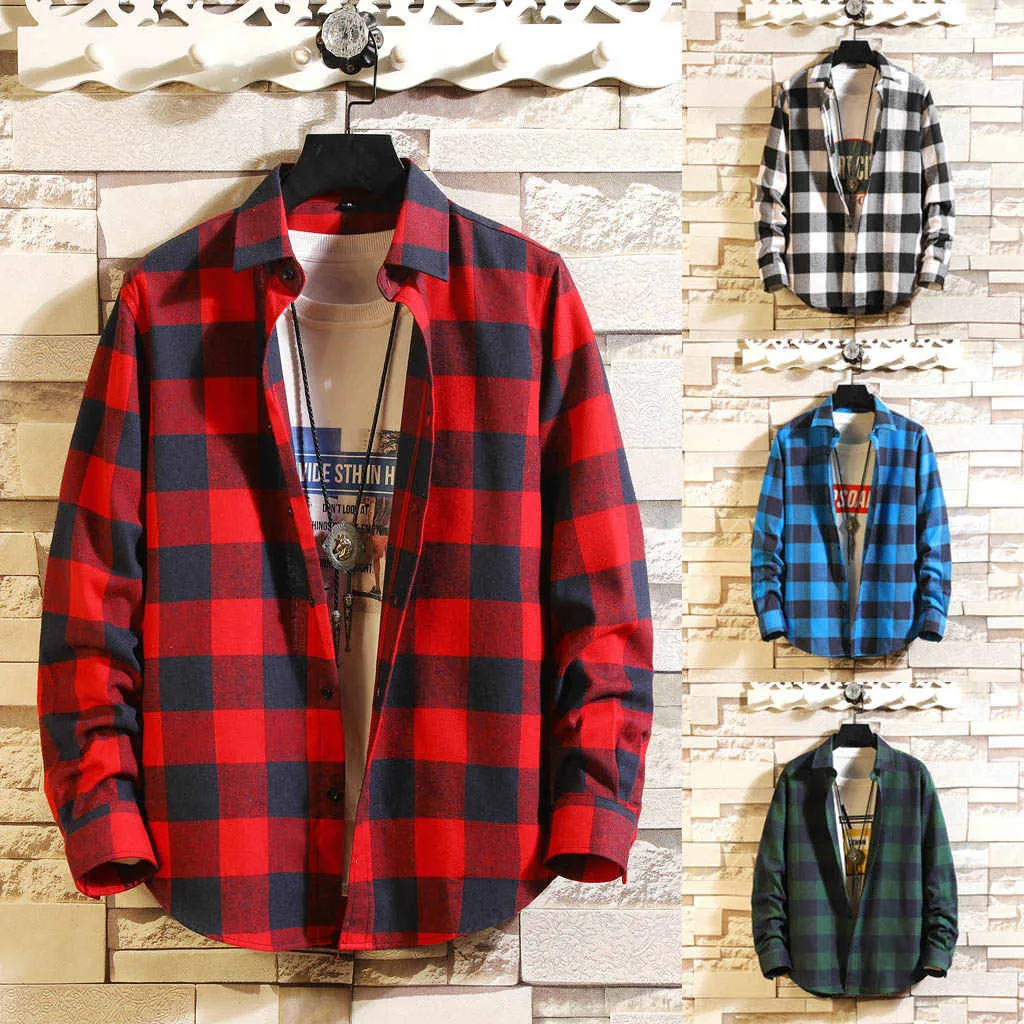 

Autumn Men Plaid Shirts INS Style 2019 Man Black Red Green Blue Plaid Long Sleeve Shirts Male Oversized Top Shirt Plus Size