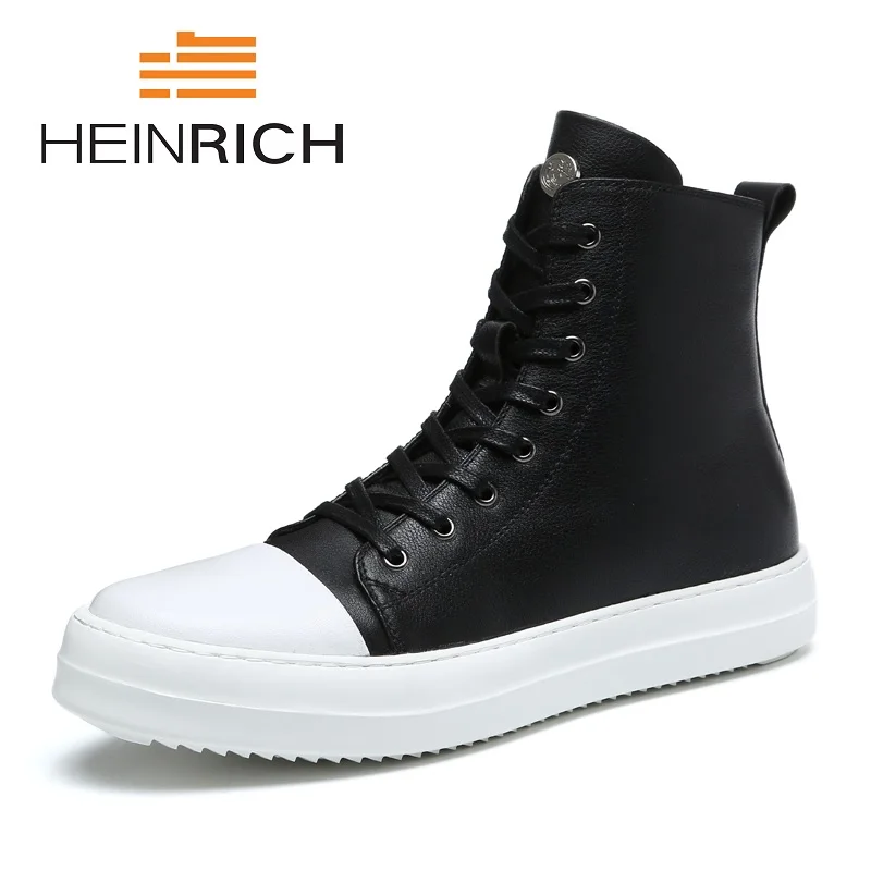 HEINRICH Spring/Autumn Men Boots High Top Leather Shoes Lace-Up Casuals Round Toe Top Quality Ankle Boots Men Shoes Sapato