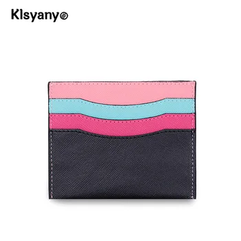 

Klsyanyo Rainbow Color Slim Mini Genuine Leather Women Card Holder Business Bank Credit ID Card Holder case Girls Wallet money