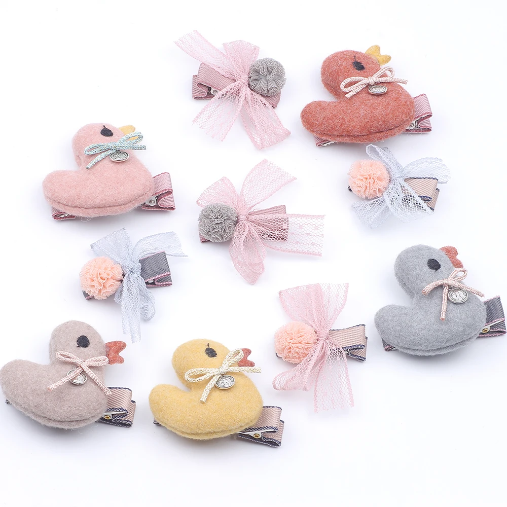 

girls Flowers Hair Clips cartoon duck hairpins toddlers kids Ribbon Bow SAFE Barrettes Hair Accessories Flower gift Headwear