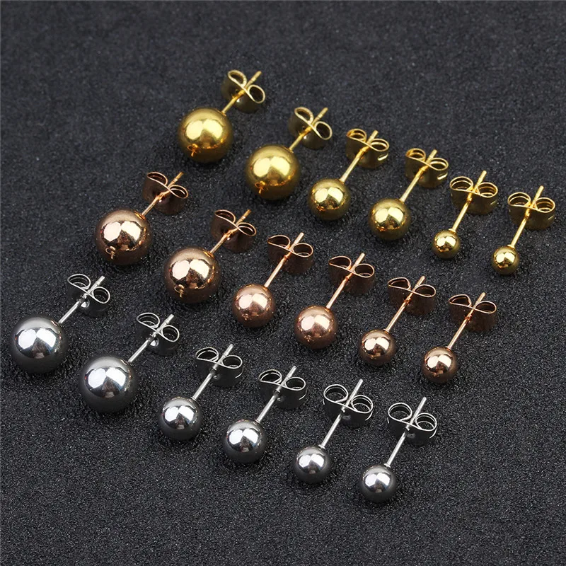 

5pair/lot Stainless Steel Stud Earrings Ear Cuff Jewellery For Wedding Round Ball Ear Cuff For DIY Jewelry Finding F2259