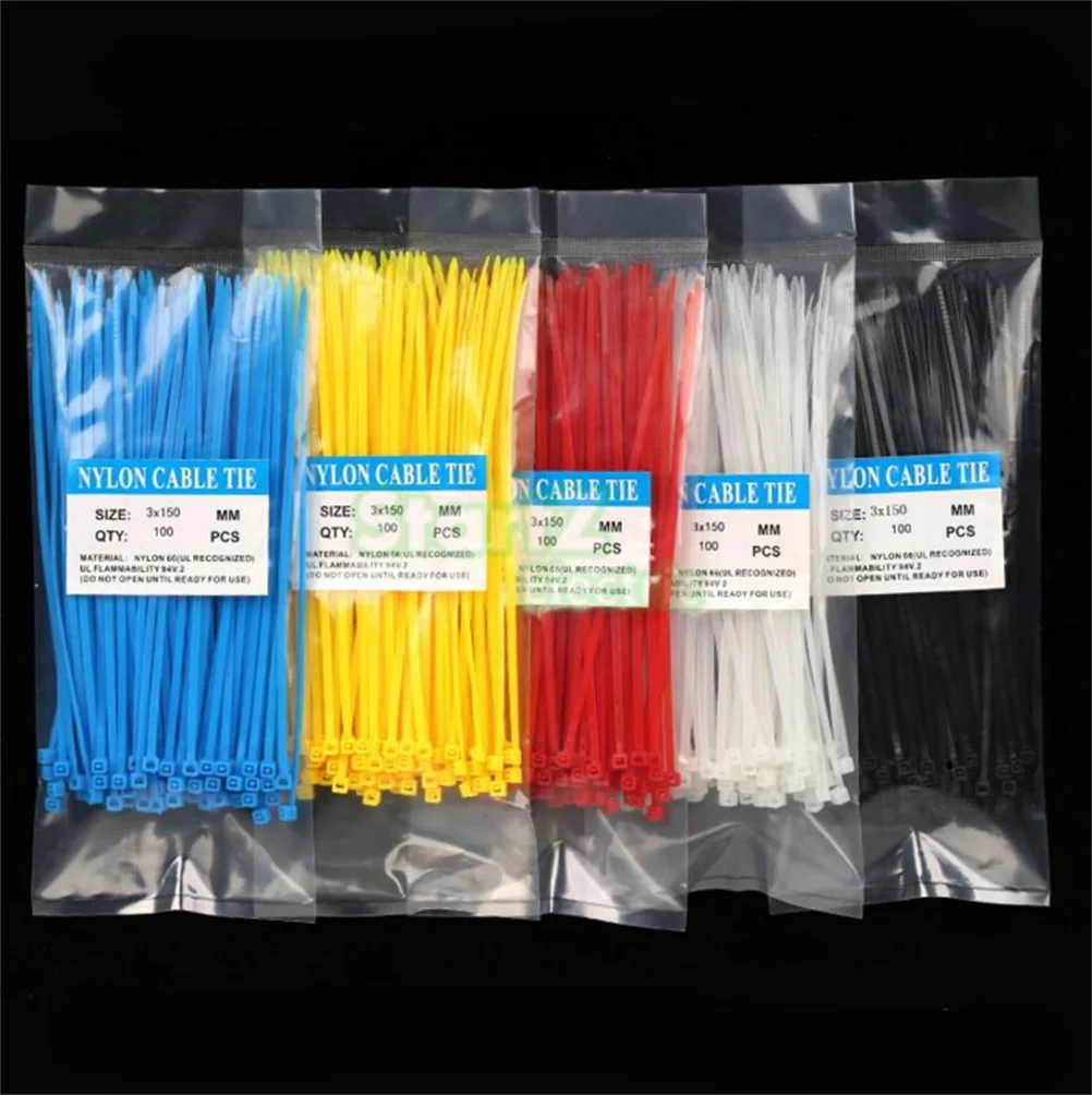 

ZLinKJ 100Pcs/pack 3*150mm width 2.5mm Colorful Factory Standard Self-locking Plastic Nylon Cable Ties,Wire Zip Tie Random Color