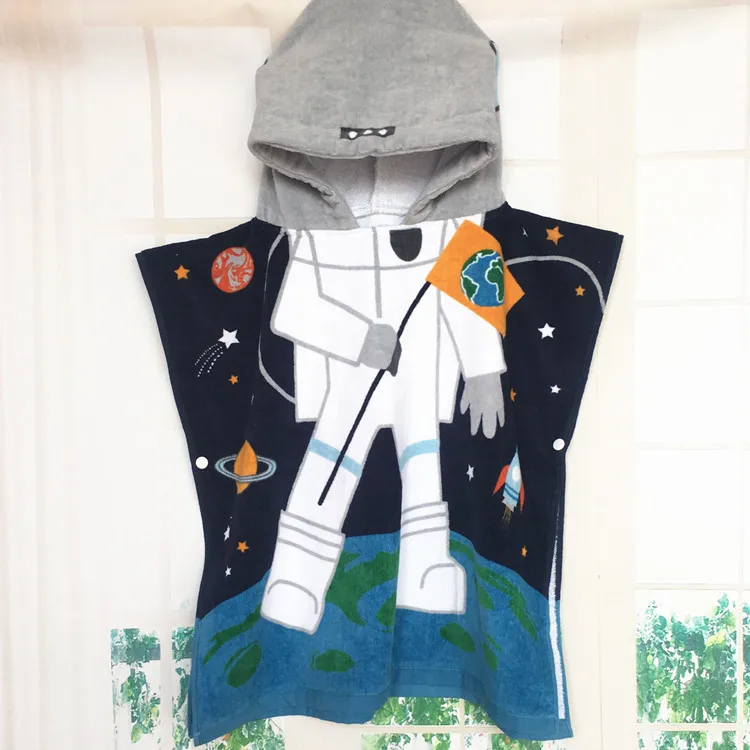 Детские хлопковые банные халаты с рисунком русалки, космонавта, Кита, с капюшоном, хлопок, полотенце, От 2 до 6 лет, детский банный халат, пляжное полотенце для девочек и мальчиков