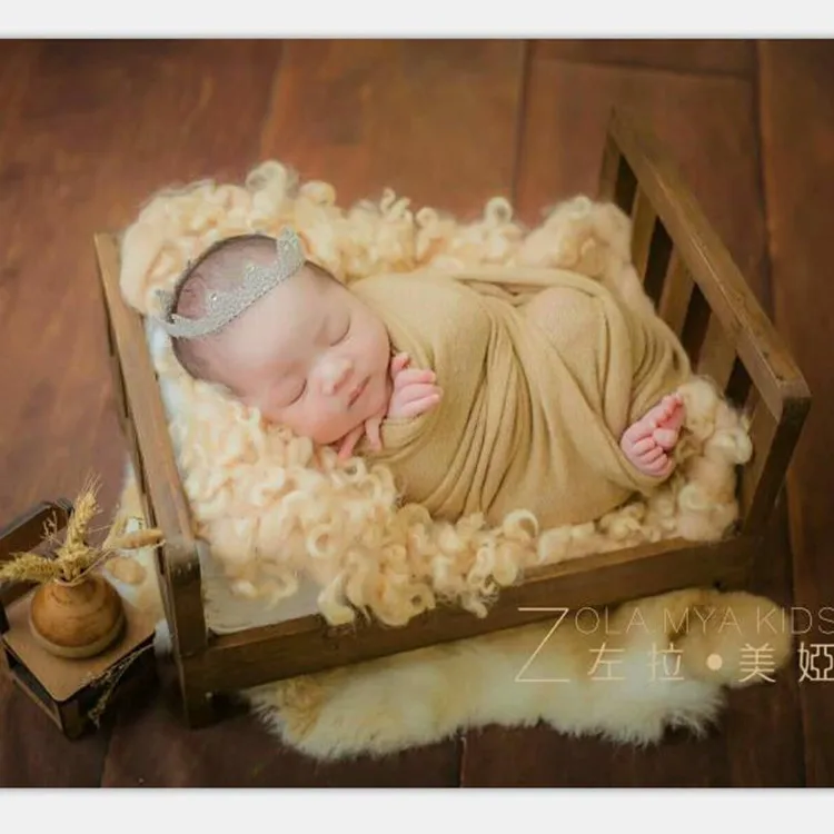 2018 Old Wood Bed Newborn Photography Props Posing Baby Photoshoot Baskets Accessories Photo Shoot Flokati Photography props Bed