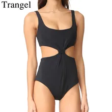 Trangel сексуальный цельный костюм для Женский, черный сплошной цвет купальник с вырезом купальник женский боди пляжный купальный костюм