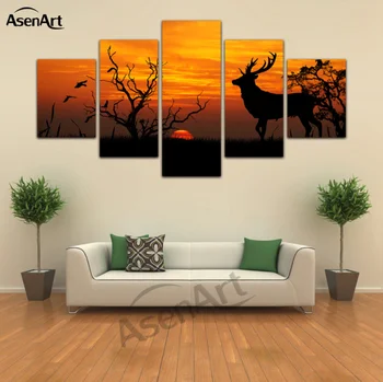 

5 Panel Canvas Art Leopard Tiger Cat Deer Animal Pictures Print on Canvas Home Decoration Unframed