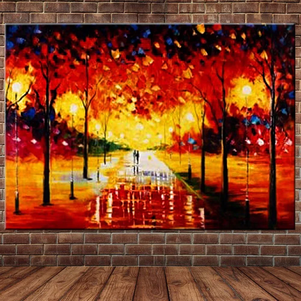 Hand Painted Abstract Palette Knife Night Lamp Landscape Canvas Oil