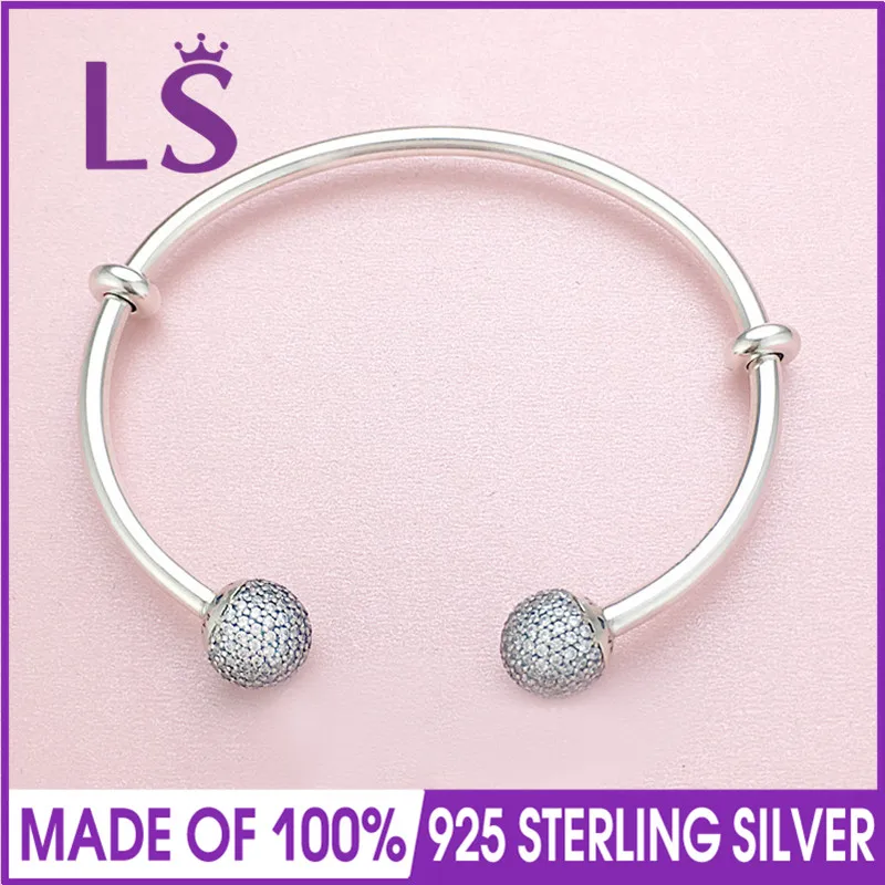 

LS Real 100% 925 Sterling-Silver 2017 New Arrival Open Bangle Bracelet Fit Original Beads Charm Women Fine Jewelry W