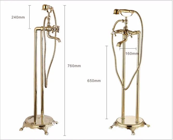 Высококачественный стиль европейской роскоши латунные классические Позолоченные Напольные ванна кран Набор Смеситель для ванной комнаты