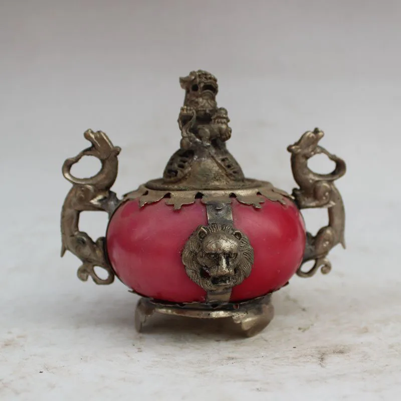 Lion Incense Burner Old Antique Enamel Porcelain Teapot 12*11*7cm