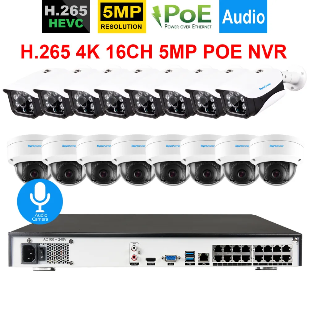 16CH POE NVR Системы 5Mp аудио записывать звук безопасности Крытый уличная
