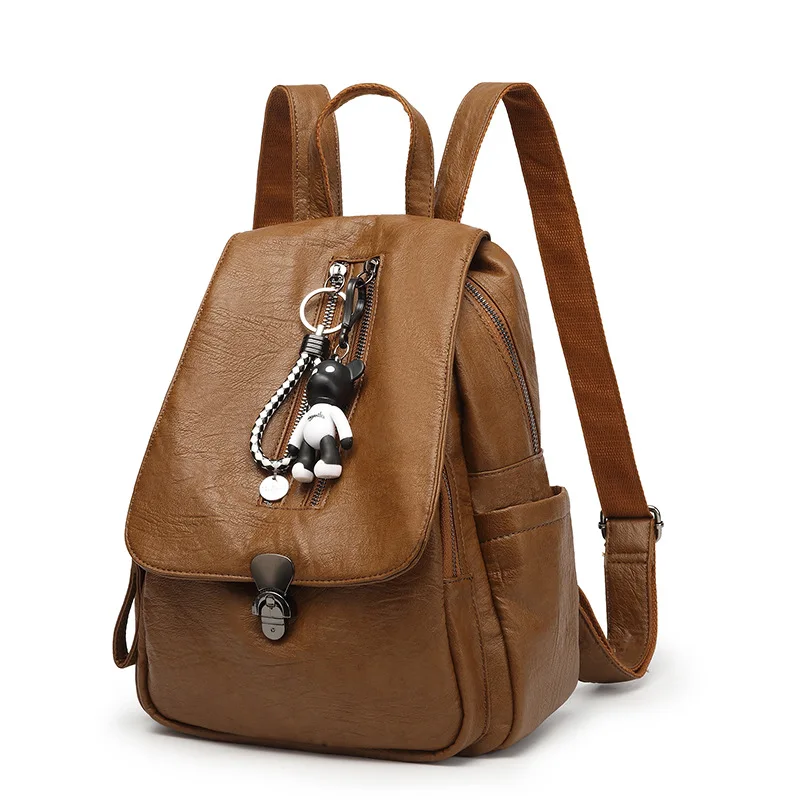 

2018 VINTAGE AND RETRO CLASSIC PU LEATHER FLAP COVER WOMEN'S CASUAL SOLID COLOR BACKPACK