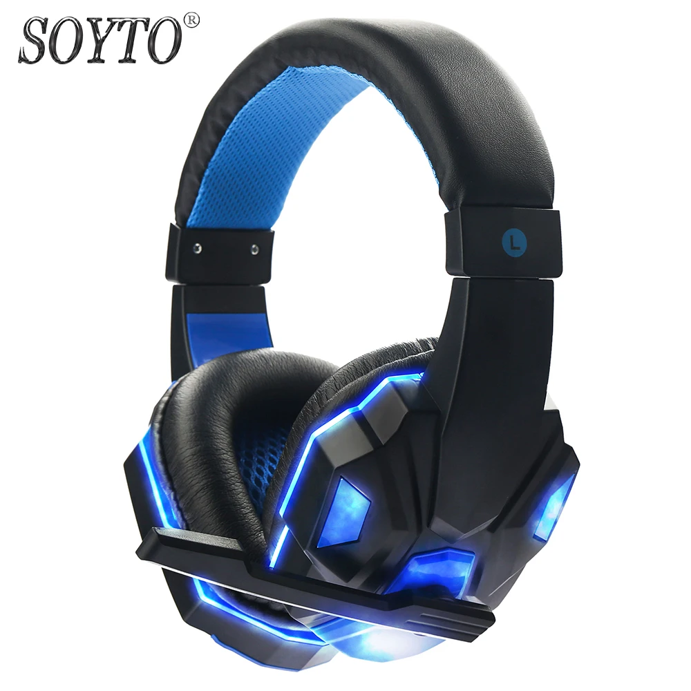 SOYTO SY830MV оригинальные Проводные Игровые наушники для ПК светодиодный стерео Бас светящиеся наушники Fone de Ouvido аурикулярный с микрофоном