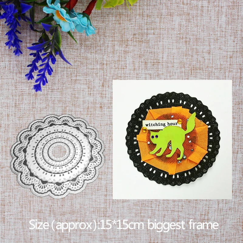 

New Arrival Circle Flower Edge Frame Cutting Dies Stencil DIY Scrapbook Photo Album Embossing Decor Paper Card Craft 150x150mm