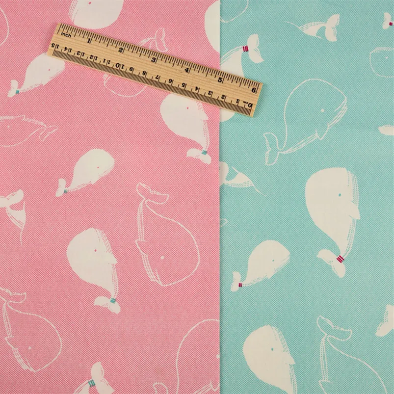 

2 Pieces Set Cotton Fabrics For Patchwork Cartoon Tissues Handkerchiefs Bed Linen Dye Cloth Whale Fish Animal Drapes And Curtain