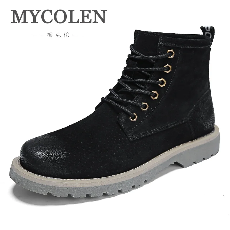 

MYCOLEN New Brand Genuine Leather Popular Men Waterproof Boots Work Safety Ankle Boots Warm Men'S Autumn Winter Men'S Boots