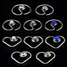 Showlove-1pcs хирургическая сталь опал Daith сердце круг гибкие ухо траг серьги, Надеваемые На Ушной Хрящ Пирсинг для губ кольцо Пирсинг 16 г