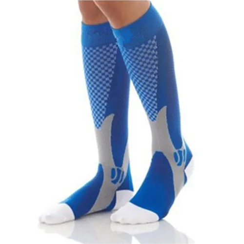 Профессиональные мужские и женские дышащие эластичные Компрессионные носки для ног, футбольные носки ниже колена, спортивные носки для активных школьников - Цвет: Blue