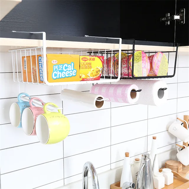 Cheap Multifunctional Metal Hook Type Storage Rack Kitchen Cabinet Dormitory Shelf Compartment Hanging Basket Wardrobe Storage Holders