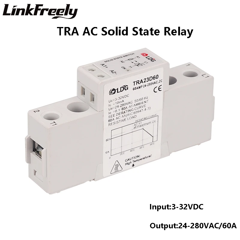 

TRA-23D60 10pcs 60A DC AC Solid State Relay Module 3V 3.3V 5V 12V 24V 32VDC In Out 24-280VAC Electrical Voltage SSR Relays Board