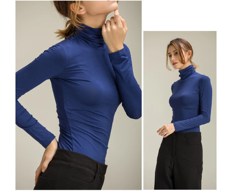 Осенняя приталенная Повседневная футболка из модала с длинным рукавом, Женская водолазка, элегантный однотонный топ для женщин, большие размеры, Размер 6xl