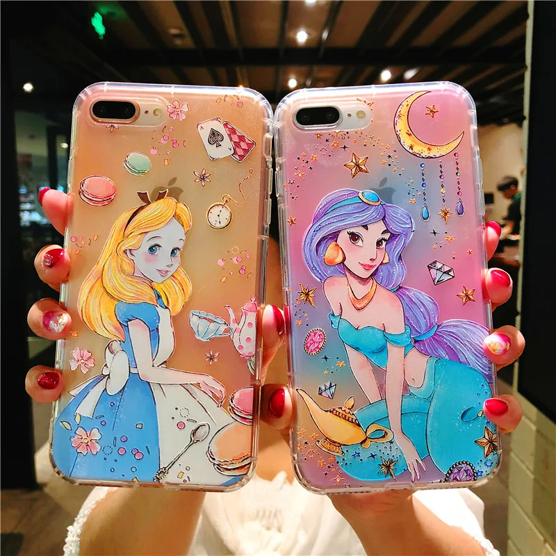 Jasmine rincess Alice In Wonderland Mermaid For iPhone 7 Plus 8 X XR XS Max 6 Case Silicone Transparent Coque Fundas |