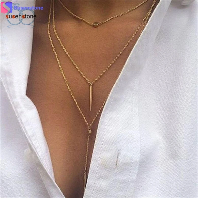 

SUSENSTONE Women Tassel Multilayer Necklace Elegant Chain Jewelry #5-6