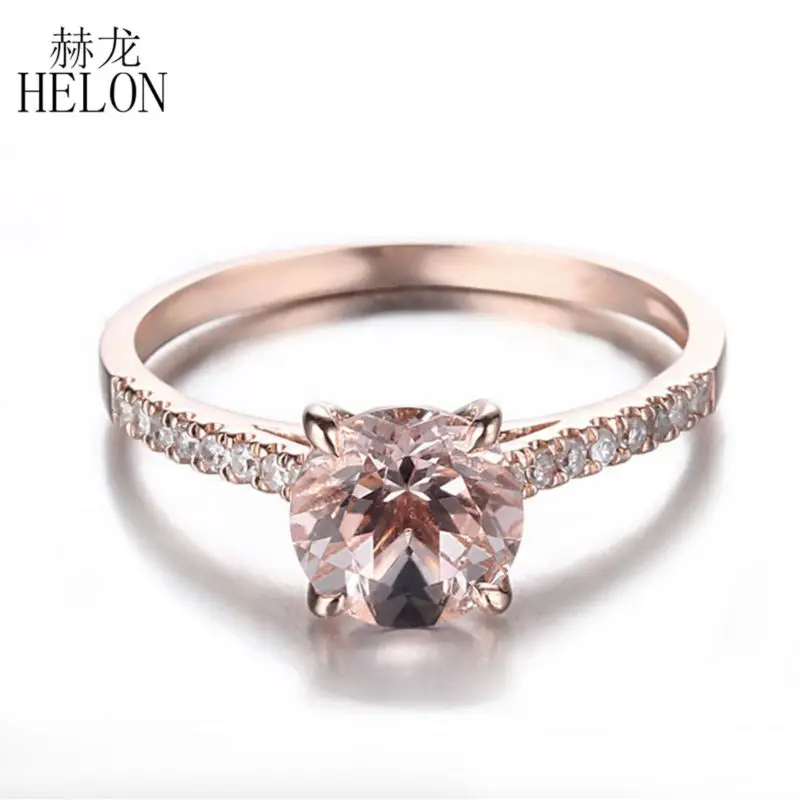 HELON Solid 14K розовое золото 7 мм круглая форма 1.27ct морганит 0.2ct бриллианты обручальное кольцо для женщин не Ювелирное кольцо