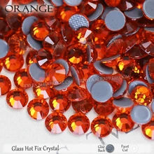 Laranja hotfix flatback strass vidro needlework cristal diy brilhos strass diamante ferro em tecido pano vestuário traje