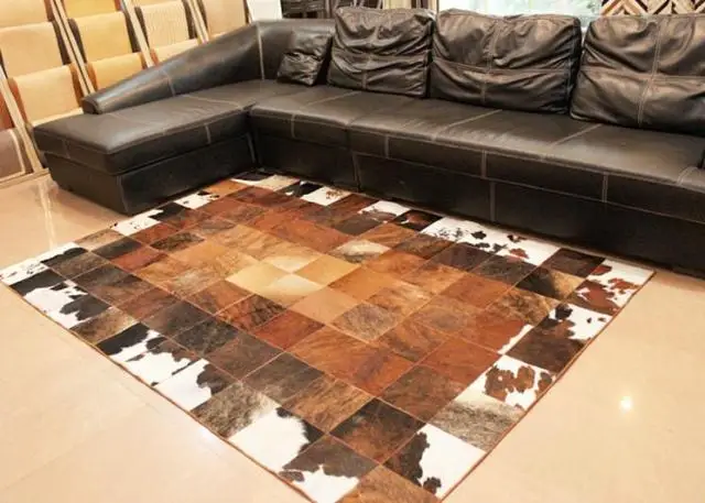 2018 free shipping Lattice Customize measurement cow leather carpet | Дом и сад