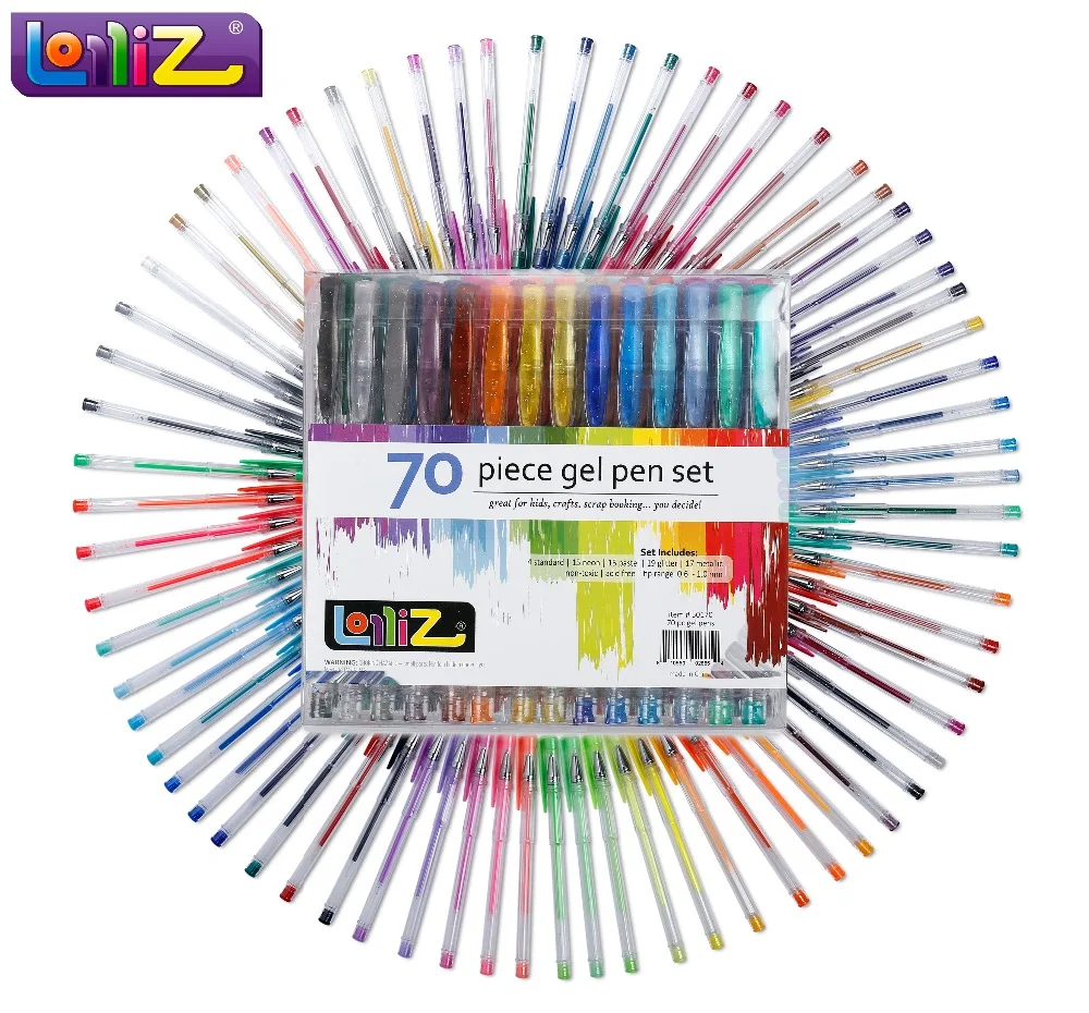 

LolliZ 70pcs Gel Pen Set W/Bonus 12 Colors Refills Metallic Pastel Neon Glitter Sketch Drawing Color Pen School Stationery