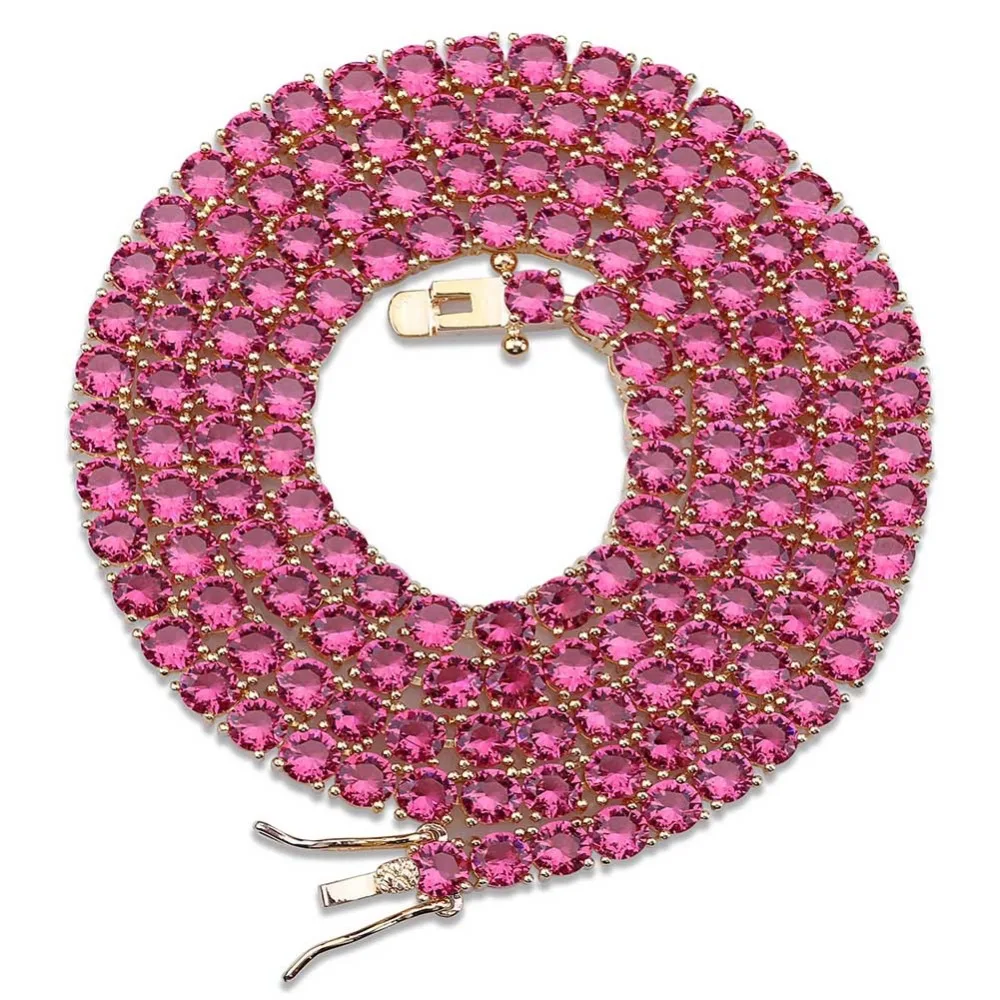 

4mm Iced Out Micro Paved Red Blue Cubic Zircon Charm Hip Hop Punk Mens Chain Personalized Necklace Collar Mujer 18 22 Inch