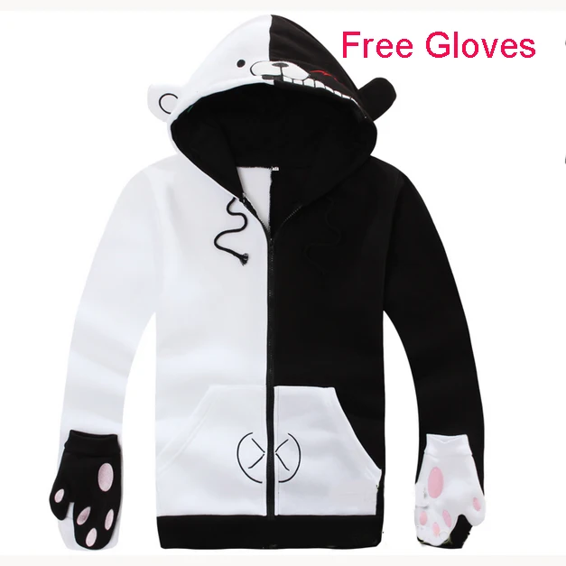 Naleftright Danganronpa Hoodie Anime Monokuma Cosplay Costume Jacket Black & White Bear Sweatshirts for Adults and Kids