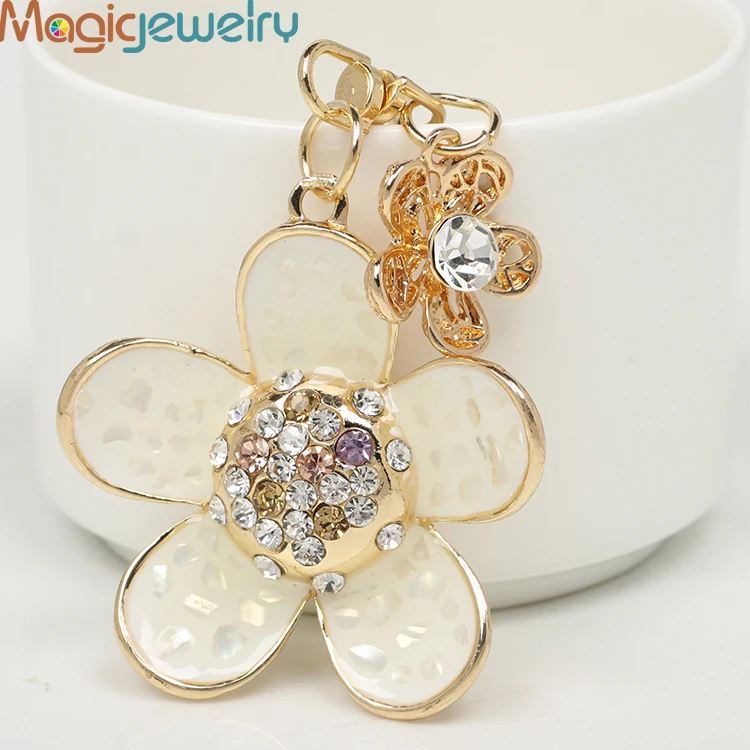 Unique Novelty Pendant Enamel Flower Metal Key chains Fashion Bag