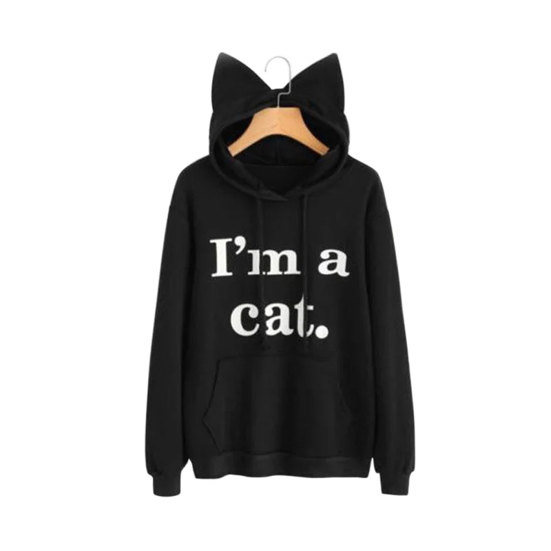  Autumn Winter Women Hooded Hoodies Long Sleeve Letters Printing Sweatshirt With Cat Ears Hat Lady G