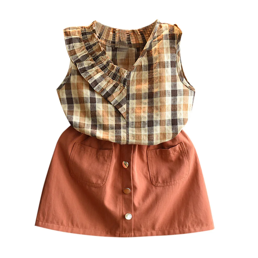 

Toddler Kid Clothes Baby Clothes Outfits Clothes Plaid Shirt Tops+Short Skirt Girls Clothes Set Vetement Enfant Fille
