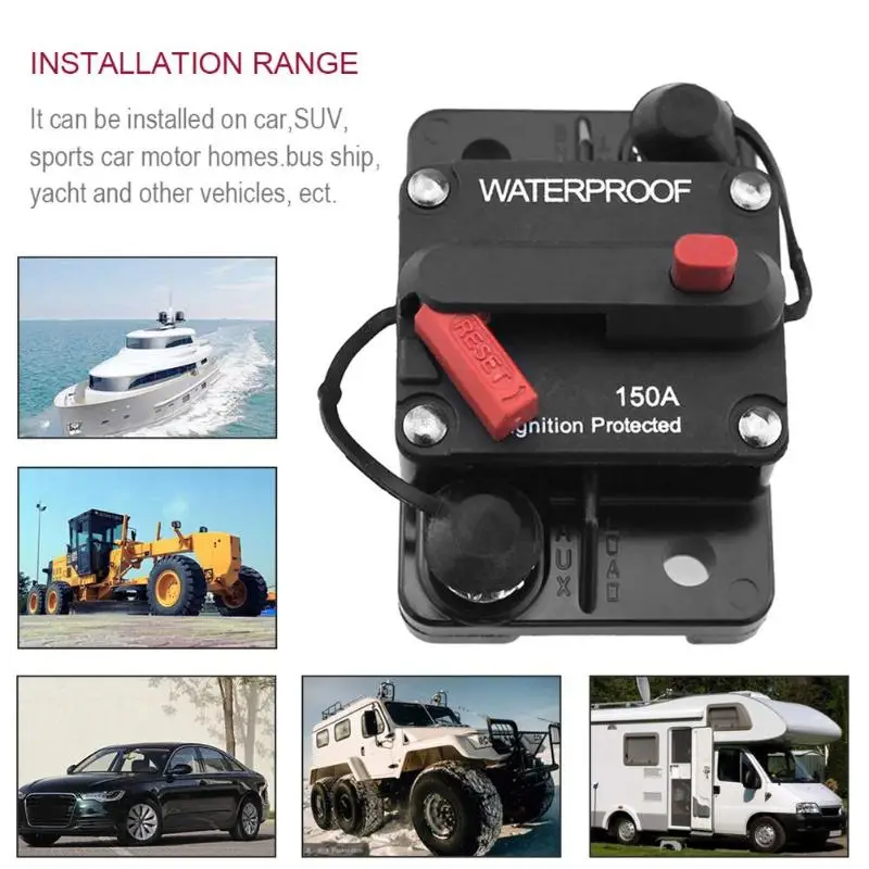 

150A 94v0 Switchable Manual Reset Circuit Breaker IP67 Waterproof F433-150A for Marine Boat Audio RV Auto Accessoreis