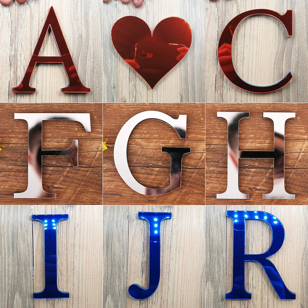 

3D English Letters Acrylic Mirror Surface Wall Sticker EVA Material Silver Living Room Home Decoration Wallpaper Party Decor
