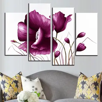 

4 Pieces Plum Purple Combined Flower Canvas Wall Art Picture Modern Abstract Paintings HD Picture Home Room Decor Poster