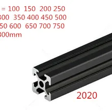 1 ud. Negro 2020 estándar europeo perfil de aluminio anodizado extrusión 100-800mm longitud carril lineal para CNC impresora 3D