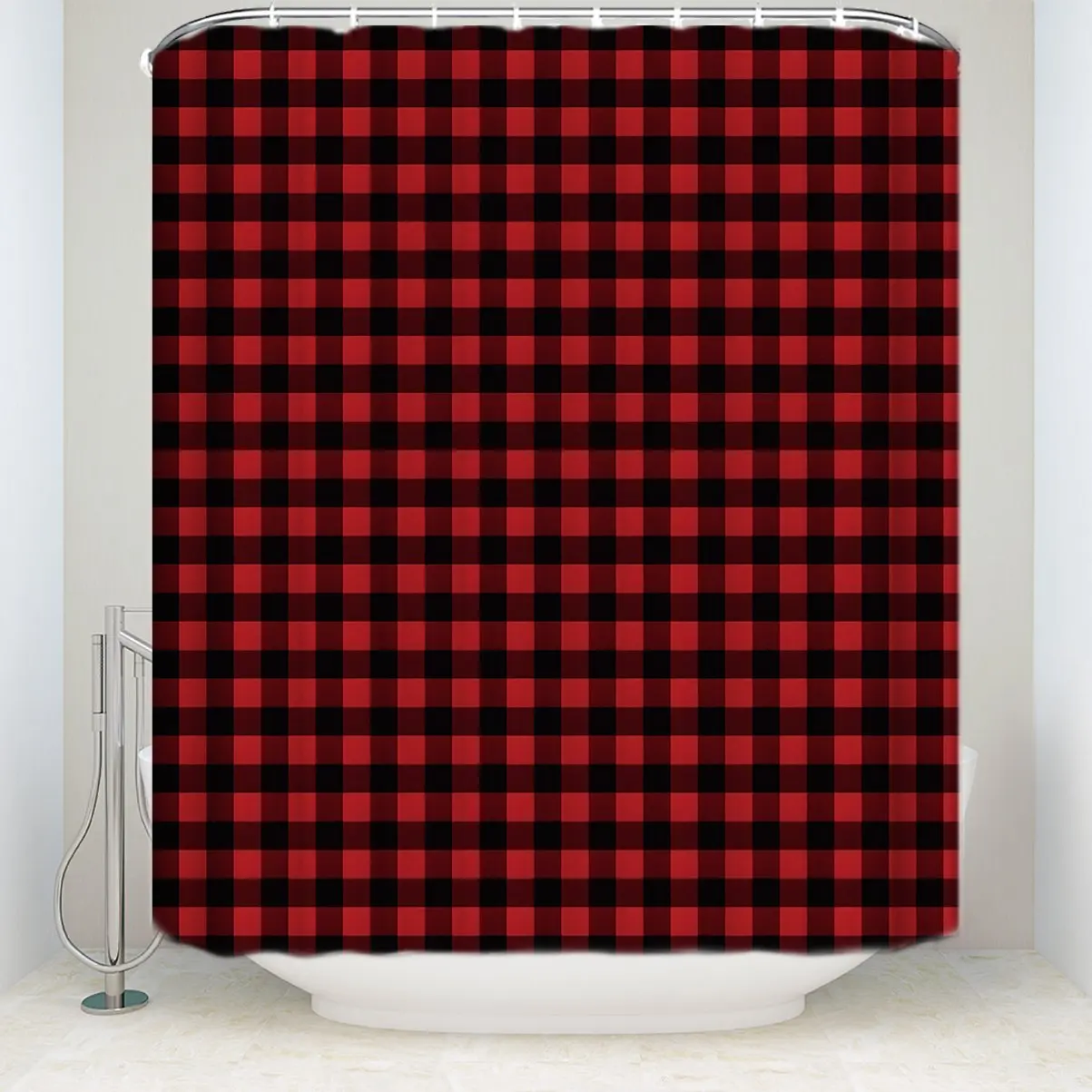 Home Red Black Buffalo Plaid Shower Curtains Rustic Style Shower