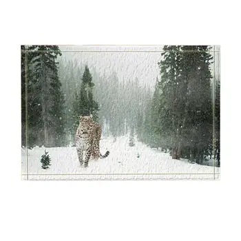 

Carpet Kitchen Mats For Floor Mat Wild Animals Decor, Persian Leopard in Snow Bath Rugs, Non-Slip Doormat
