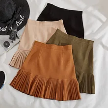 Красивая одежда Весна Восточный ворот имитирует замшу вниз высокая талия короткая юбка слово юбка буффанси половина тела юбка