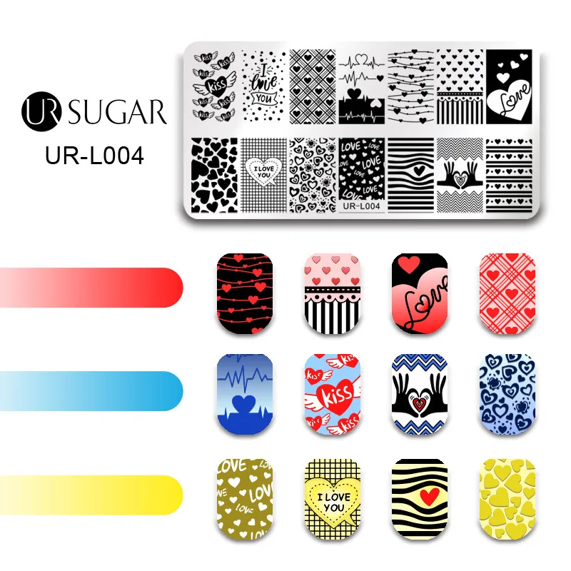 Ur Sugar пластина для штамповки ногтей прямоугольная валентинка шаблон для животных DIY маникюрная пластина с изображениями для нейл-арта для штамповки лака DIY