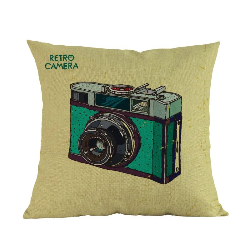 Retro Style Old-fashioned Camera Pillow Case Nostalgic Antique Shop Collector Home Sofa Decoration Cushion Cover