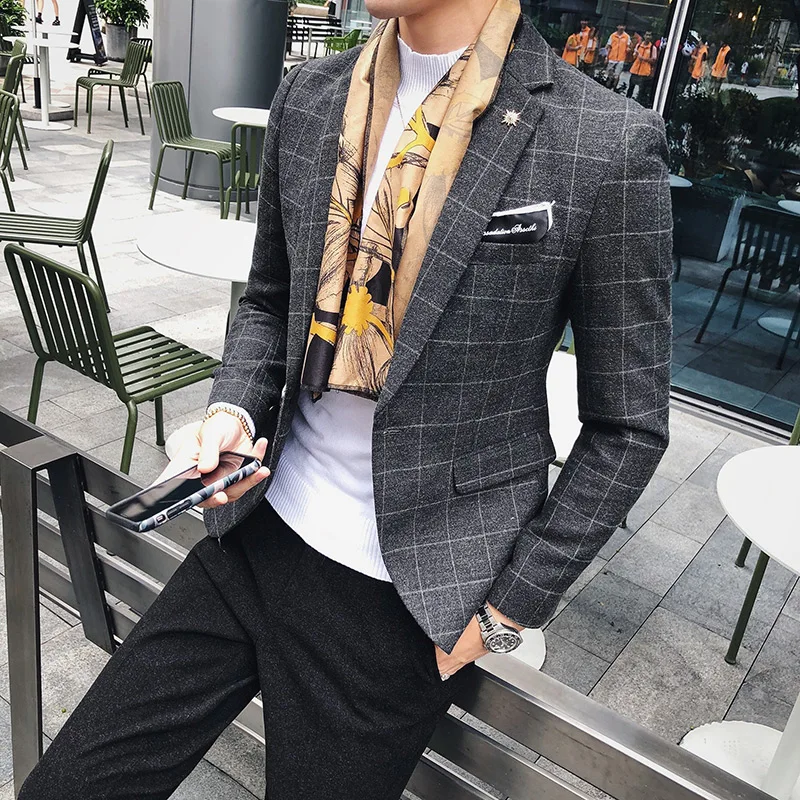 Клетчатый Мужской Блейзер 2018 зимний блейзер для мужчин Slim Fit Американа Hombre Ropa