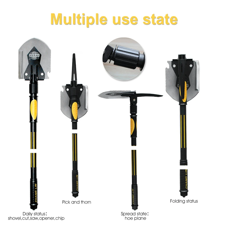 CHANGLIN Multifunctional Camping Shove Military Portable Folding Survival Spade Trowel Dibble Pick Emergency Garden Outdoor Tool