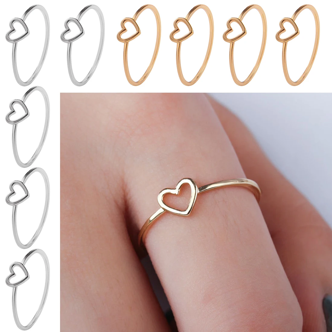 

Novelty Simple hollow love heart Rings Rose Gold Color Heart Shaped Wedding Ring female silver Rings for Woman jewelry