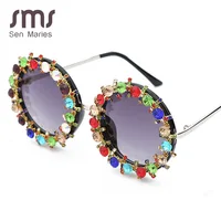 Fashion Round Crystal Sunglasses WoBrand Diamond Metal High Quality For
